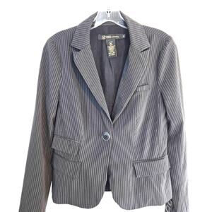 Grass Collection Women's Blazer Medium M Gray Stripe Suit Coat Misses Size 8 10